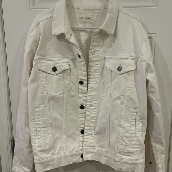 Aeropostale White Jean Jacket Oversized Distressed Size Large - Picture 1 of 5